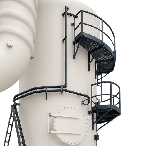3D-rendered digital graphic of a CO₂ degasifier system, illustrating airflow and water flow through a packed column for efficient carbon dioxide removal using ambient air.
